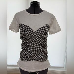 Zara Black and White Checkered Short Sleeve Top